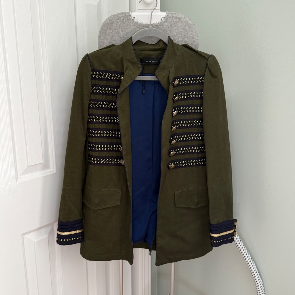 Zara Woman Military Band Jacket XS Olive Sgt Pepper Military Officer